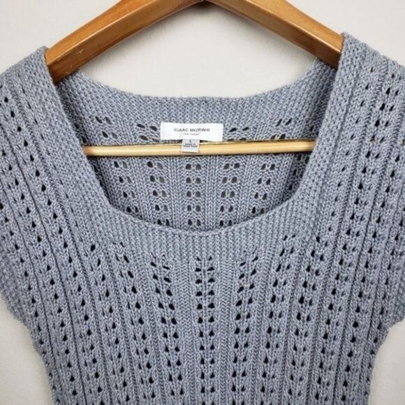 Isaac Mizrahi knit square neckline short sleeves top gray size large - Picture 3 of 8